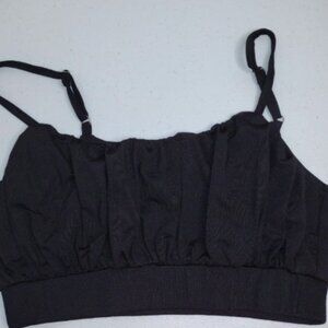 Forefair Black Crop Top Women Spaghetti Strap Pleated Front Shirt Small (G1)